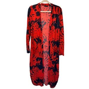 G by Giuliana Red Black Palm Leaf Print Duster Cardigan Medium‎ M